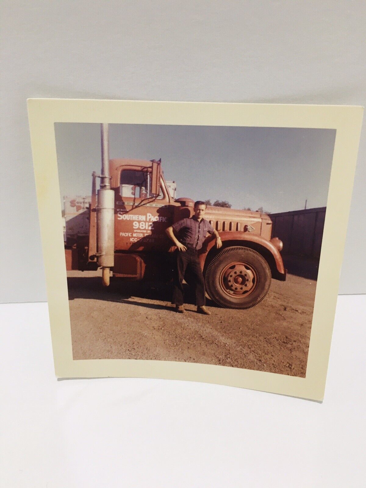 Vitg Kodacolor Print 1961 Photo Southern Pacific Trucking With Man Posin... - $14.20