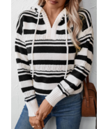 Black Striped Drawstring Hooded Sweater - £45.70 GBP