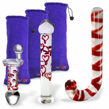 LeLuv Bundle - 3 items: Red Romance Glass Dildo &amp; Butt Plug Gift Sets - £36.30 GBP