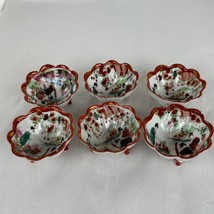 Japanese Antique China 6 Utility Bowls Tripod Geisha Floral Structure192... - $49.51