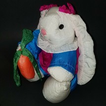 VTG Bunny Rabbit Plush 9&quot; Stuffed Animal Toy Easter Nylon Carrot Bows Blue  - £23.64 GBP
