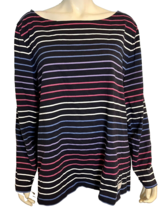 Talbots Plus Navy with Pink, White Striped 3/4 Sleeve Boat Neck T Shirt Size 3X - £22.44 GBP
