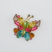 Vintage Unsigned Rhinestone Brooch Butterfly Pastel Regency Weiss Style 1.5&quot; - £78.86 GBP