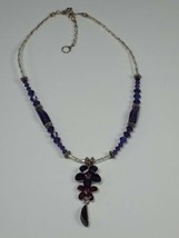 Purple Glass Bead Necklace With Purple Glass Bead Flower Pendant - $8.99