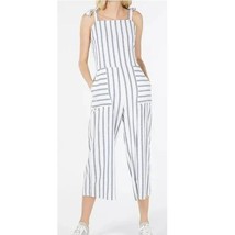 Monteau Womens Petite PXL White Blue Striped Smocked Jumpsuit NWT CO52 - $34.29