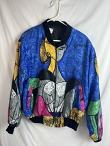 Vintage Picasso Jacket Satin Abstract Art Bomber Windbreaker Full Zip 80... - £41.57 GBP