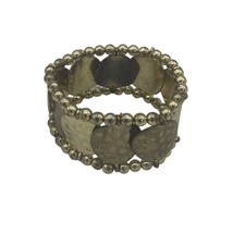 Polished Hammered Gold Coin and Bead Stretch Bracelet - £12.21 GBP