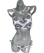 Hurley Bikini Swimsuit Set Size XS Crochet Print Pink Blue Two Piece Wom... - $74.25