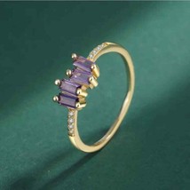 14K Gold Plated Finger Ring with Shiny Zircon Inlay Size 6.5 - £19.27 GBP