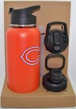 Chicago Bears NFL Laser Etched Stainless Steel Water Beverage Bottle 32oz w/Lids - £30.07 GBP