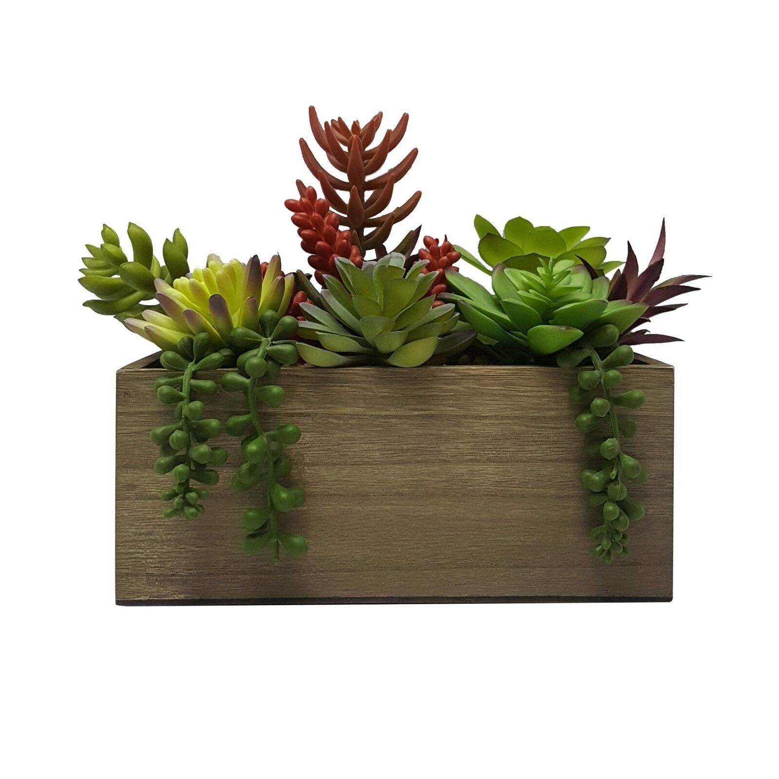 Homes Artificial Plant Wood Box with Faux Succulent Plants Fake Decoration Decor - $25.28