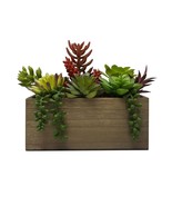 Homes Artificial Plant Wood Box with Faux Succulent Plants Fake Decorati... - £20.25 GBP