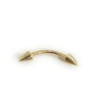 ADIRFINE 14K Solid Gold 16 Gauge Double Spike Curved barbell eyebrow Bod... - £67.79 GBP
