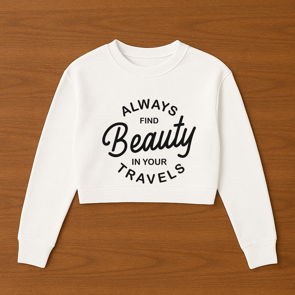 Always find Beauty in my travels Womens Cropped Crewneck Sweater - $29.99