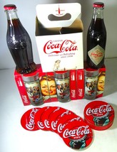 Coca-Cola set 2 bottle Full &amp; 3 Glasses For 125TH Anniversary &amp; 6 Bottle coaster - £699.43 GBP