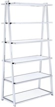 71" White and Silver Metal and Glass Five Tier Ladder Bookcase - $18,630.04 MXN
