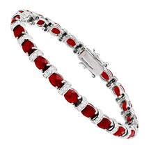 15.30Ct Oval Simulated Ruby &amp; Diamond Tennis Bracelet 925 Sterling Silver 7.25&quot; - £84.49 GBP