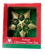 Star Tree Topper Gold Tone Filigree Glitter Christmas Metal Boxed New 7” - $288.54 MXN