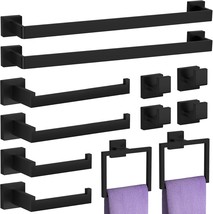 24Inch Matte Black Bathroom Hardware Set, Square Bath Towel Bar, 12Pcs/2... - £70.36 GBP