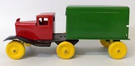 Vintage 1930s GIRARD Pressed Steel TRUCK w/ TRAILER &amp; Wooden Wheels, NICE! - $180.00