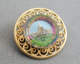 Very Ornate Reverse Painted Intaglio Washington DC Souvenir Pin - £22.41 GBP