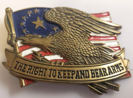 The Right To Keep And Bear Arms Cast Brass Enameled Belt Buckle (Vtg 1982 Baron) - $15.99