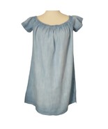 Cloth & Stone Tencel Chambray Dress XS Mini Shift Off Shoulder Light Wash Tunic - $19.79
