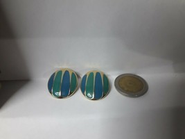 vintage enamel green and blue design earring clip    - $17.82