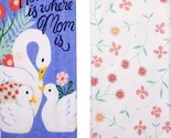 2 Different Cotton Towels(15&quot;x26&quot;)SPRING FLOWERS &amp; SWANS,HOME IS WHERE M... - £12.04 GBP