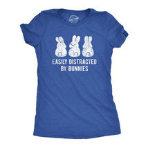 1 Pcs Blue Women Easily Distracted By Bunnies T-Shirt Size XL #MNCT - £24.57 GBP