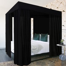 Kmhesvi Black Canopy Bed Curtains - 4 Corner Post Bed Curtains Canopy Qu... - £80.65 GBP