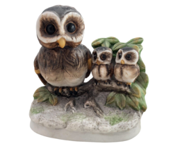 Vintage 4&quot; Homco Ceramic Owl Mama &amp; Owlette Babies Figurine #1298 - $19.58