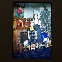 Girls At Christmas New Year&#39;s Eve 1957 TreeVTG 35mm Found KODACHROME Slide Photo - £11.95 GBP