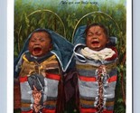 A Sad Pair of Native American Baby Papoose Crying UNP WB Postcard K13 - $2.92