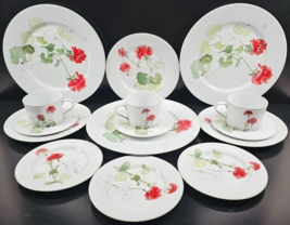 (3) Block Geranium 5 Piece Place Setting Vintage Watercolors Floral Port... - £120.13 GBP