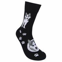 Siberian Husky Gray White Novelty Black Crew Socks Funatic - £11.06 GBP