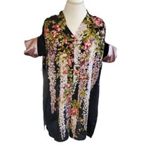 Victoria Secret Kaftan Mumu Floral Black Purple Sz S/M Side Slits - $31.84