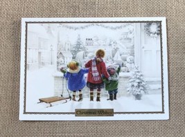 Children Looking In Toy Store Window Christmas Wishes Holiday Card Winte... - $3.76