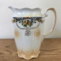 Vintage Antique Victorian Orange Porcelain Floral Small Creamer Pitcher Pot 5.5&quot; - £23.67 GBP