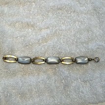 Vintage 6.5 inch white glass stone brass silver? bracelet metal not marked - £39.02 GBP