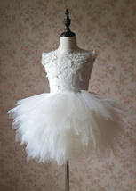 WHITE Lace Tutu Dress Wedding Girl Knee Length Puffy Tutu Dress image 6