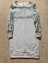 Vintage Silk Light Gray Lily Samii Long Sheer Sleeve Shift Dress Size 8 - £15.81 GBP