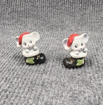 Vintage Homco Christmas Mouse In Boot Santa Hat #8903 Ceramic Set 3”x 2.5” - £14.34 GBP