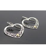 925 Silver &amp; 18K GOLD - Shiny Two Tone Swirl Love Heart Drop Earrings - ... - £37.07 GBP