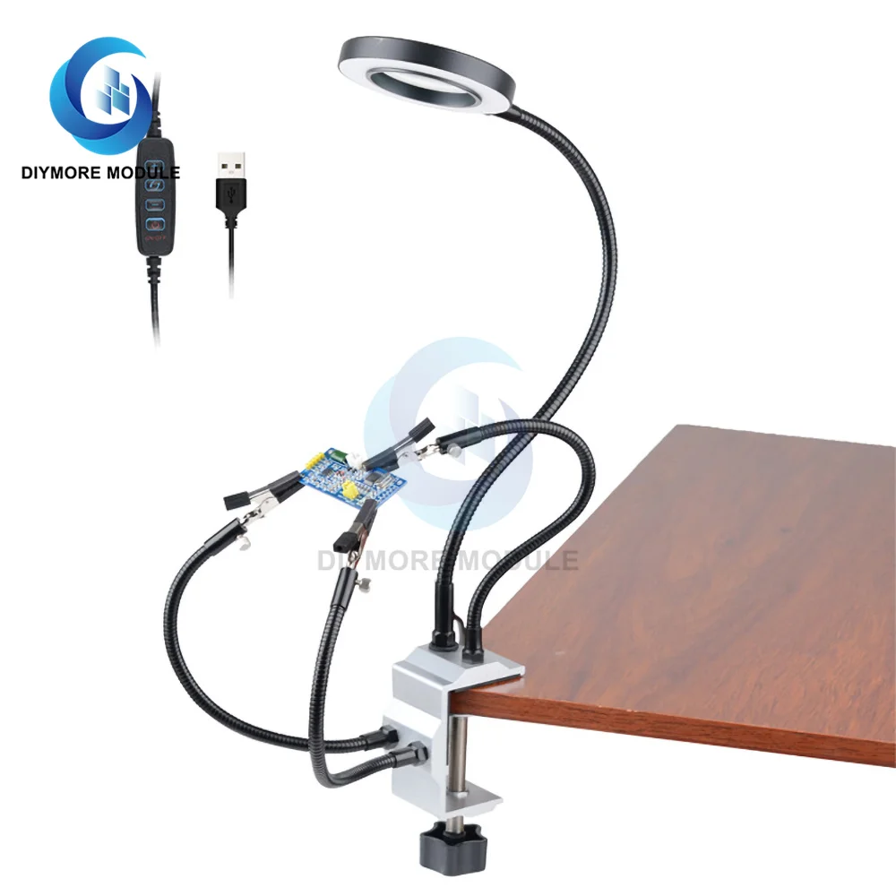 LED Magnifier Bench Vise Table Clamp Soldering Helping Hand Soldering Station US - £182.94 GBP