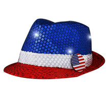 USA Flashing Fedora Hat with Red White and Blue Sequins - $31.28