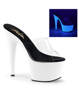 PLEASER ADORE-701UV Women&#39;s Clear Neon White 7&quot; Heel Platform Slide Shoes - $84.72 CAD
