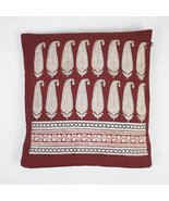 Long Paisley Bagh Hand-block Print Cushion Cover - Red - £29.81 GBP