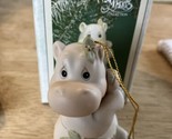 PRECIOUS MOMENTS HIPPO HOLLY DAYS PORCELAIN BISQUE ORNAMENT VINTAGE 1995... - $19.62