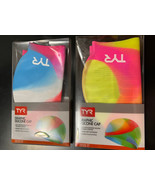 Lot of 2 TYR Silicone Youth Fit Swim Cap Colorful Blue Pink Tie Dye Grap... - £14.72 GBP